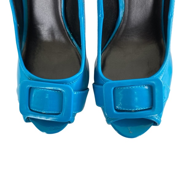 Charlotte Russe Women’s teal peep toe heels with faux buckle accent- Sz 8 - Picture 5 of 9